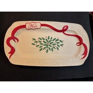 Lenox Holiday Carved Oblong Serving Plater Tray Decorative Christmas